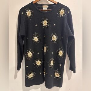 BRAEMAR Wool Blend Beaded Embroidered Star Holiday Sweater‎ Size M